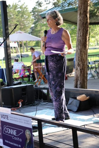Connie Casha speaking at a community event